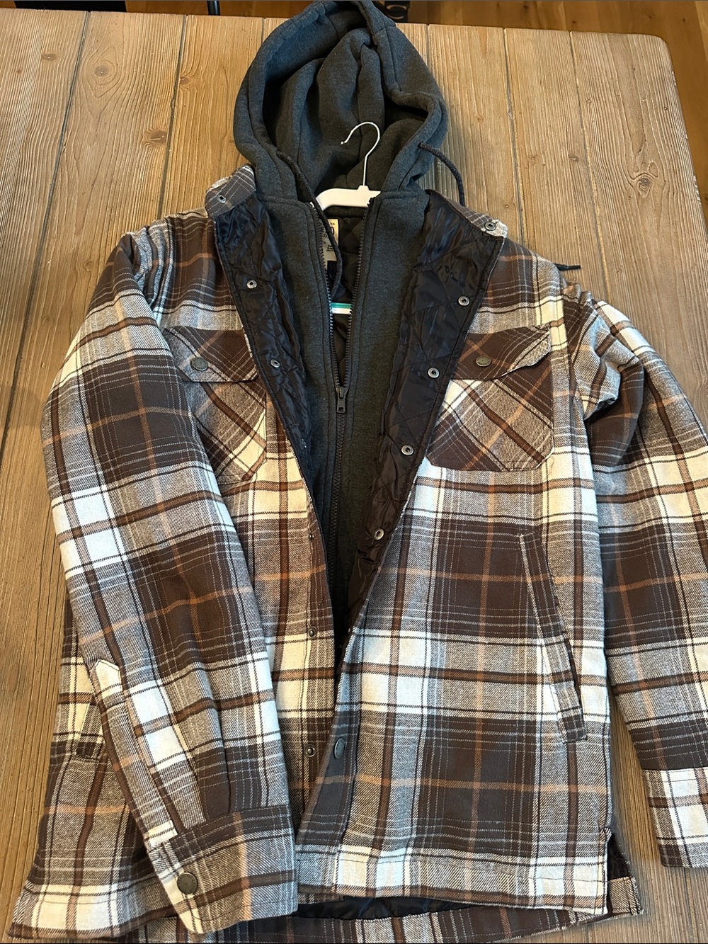 RedHead Brown and Gray Plaid Hooded Utility Jacket